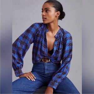 Anthropologie Pilcro Femme Plaid Buttondown Blue Pink Shirt Top Sz M Petite